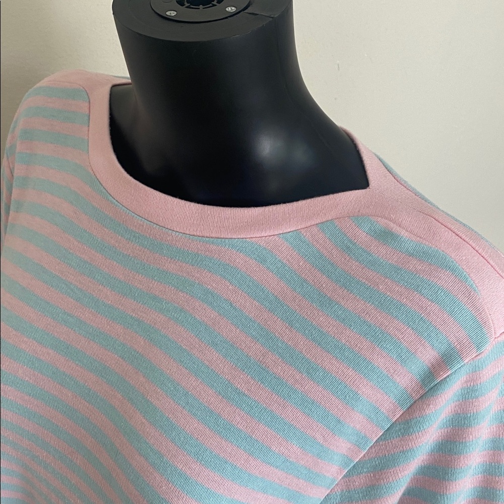 VINTAGE Pastel Pink & Light Blue Kawaii Striped Knit Top - Picture 8 of 11